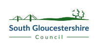 The South Gloucestershire Council logo consists of a green graphic of a bridge and stylized trees on a black background, with the text "South Gloucestershire Council" in blue below.