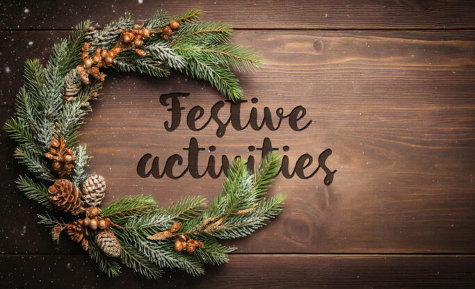 Festive activities title with wreath